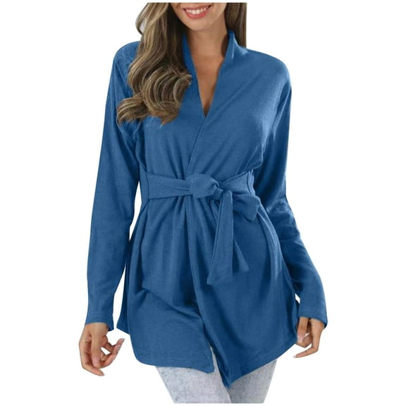 Hvyesh Long Sleeve Cardigan for Women Solid Open Front Sweater Plus Size Tops Loose Tie Up Cardigan Top