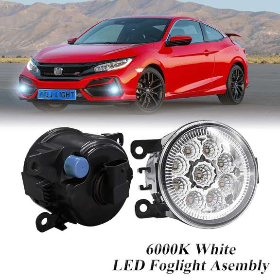 Pair Round LED Fog Lights for Honda Civic 2016-2021, 55W White Clear Off-Road Lamps Black Front Bumper LED Fog Lights Assembly