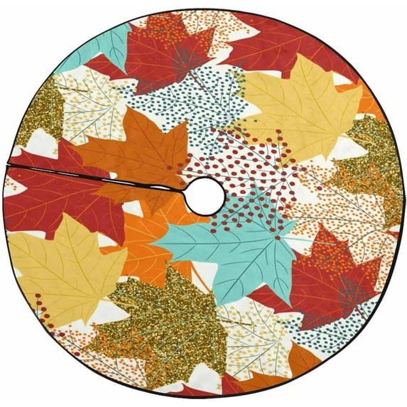 FMSHPON Fall Maple Leaves Xmas Christmas Tree Skirt Stand Mat for Holiday Party Decoration Indoor Outdoor 36 inches