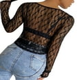 thumbnail image 2 of Sexy See-through Long Sleeve  Neck Button Down Lace Tops, 2 of 4