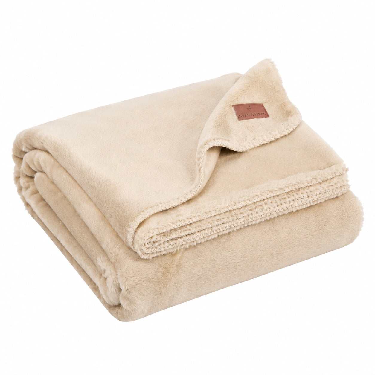 Cozy Haven Luxury Reversible Faux Fur Bed Blanket, Beige, Queen, 90 x 92 in