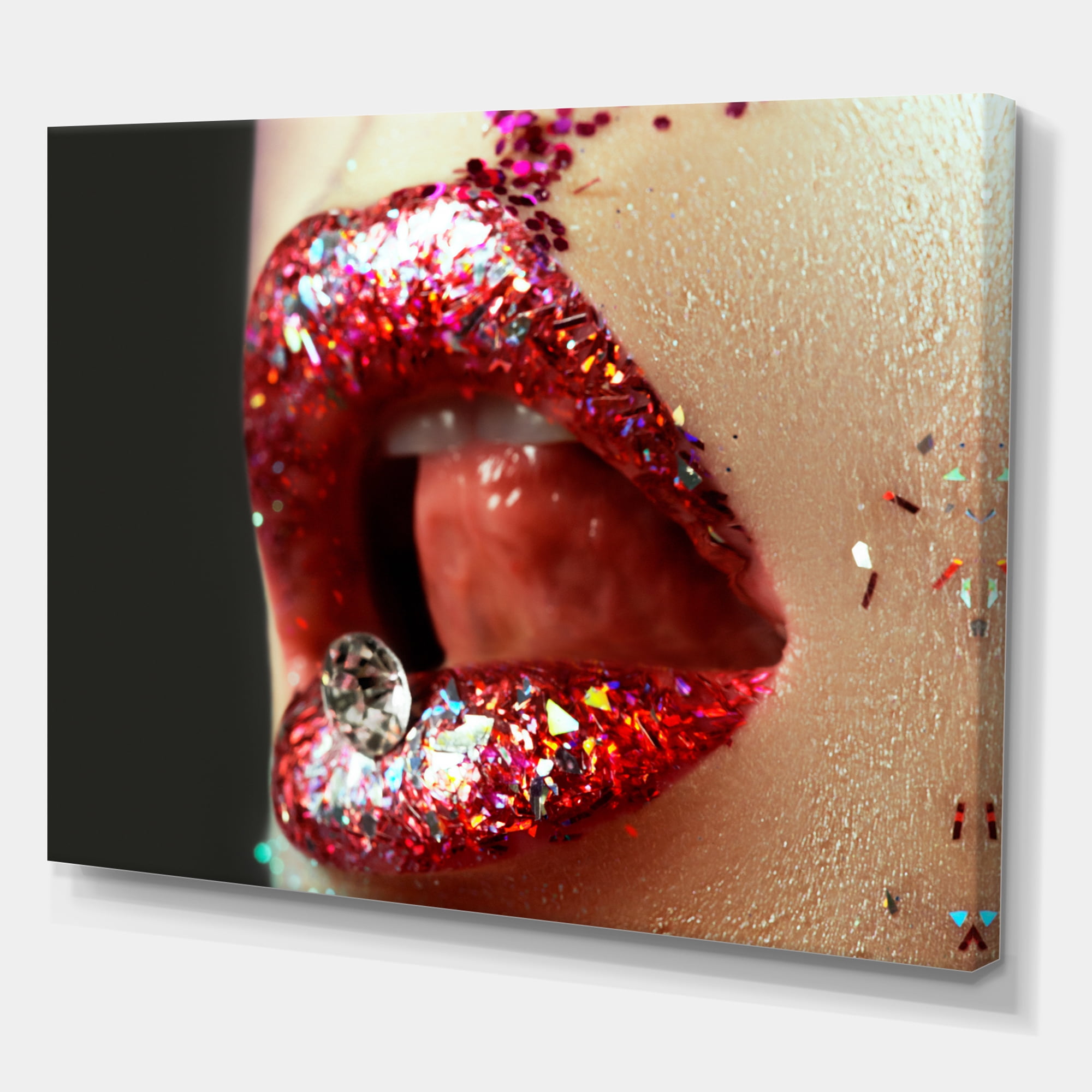 Designart ' Artistic Girl Lips Make-Up ' Modern Canvas Wall Art Print