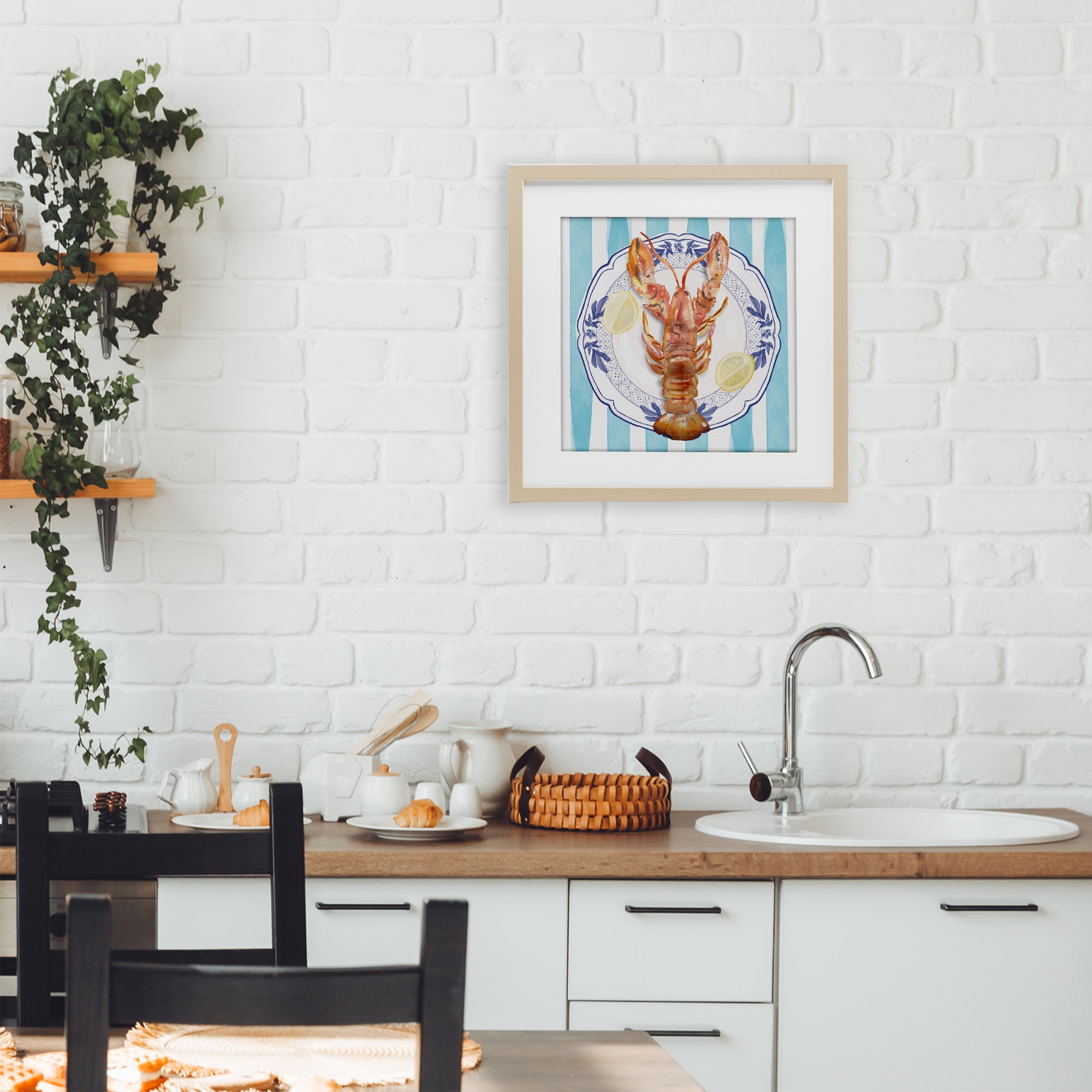 Stupell Industries Lobster Seafood Plate Birch Framed Print Under Glass, design by Christie Adams