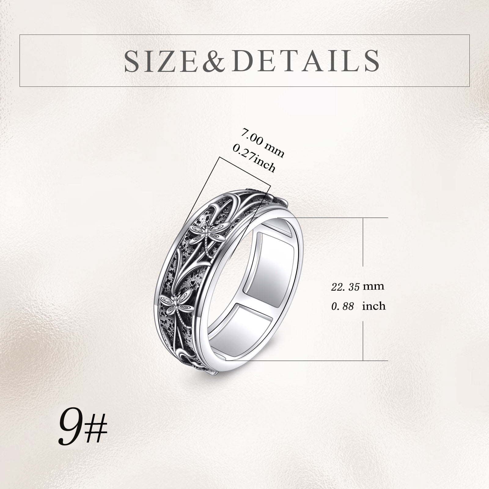 YAFEINI Fidget Spinner Ring Sterling Silver Anti Anxiety Rings Funny Relax Jewelry Gift for Women Men (Dragonfly, 9)