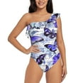 thumbnail image 2 of Yiaed Butterflies Print Women One Piece Swimsuits Tummy Control One Shoulder Bathing Suits Pattern Ruffle Swimwear-XX-Large, 2 of 8