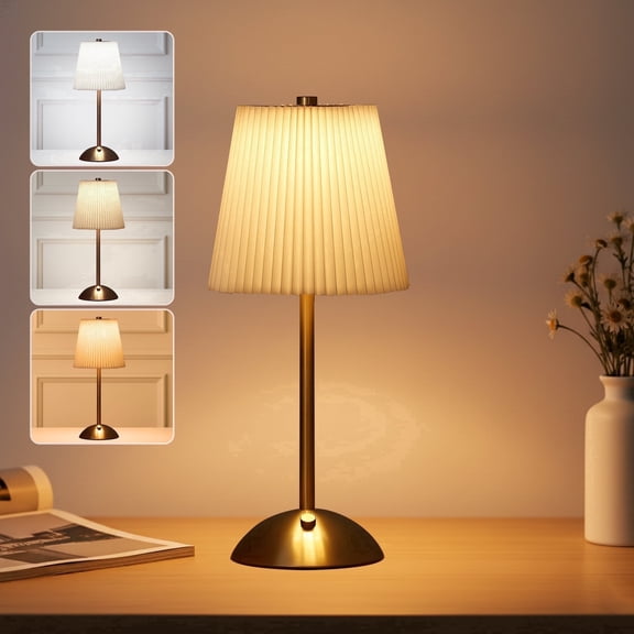 DAYBETTER Cordless Table Lamp, 12" Brass Rechargeable Cute Desk Light, Touch Lamp with Dimmable 3 Option Lights for Modern Office Home Decor