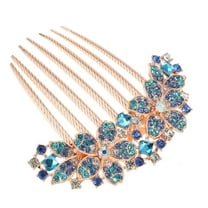 Unique Bargains Women Rhinestone Inlaid Flower Hair Comb Hairpin Hair Accessory Rhinestone Head Pieces Blue