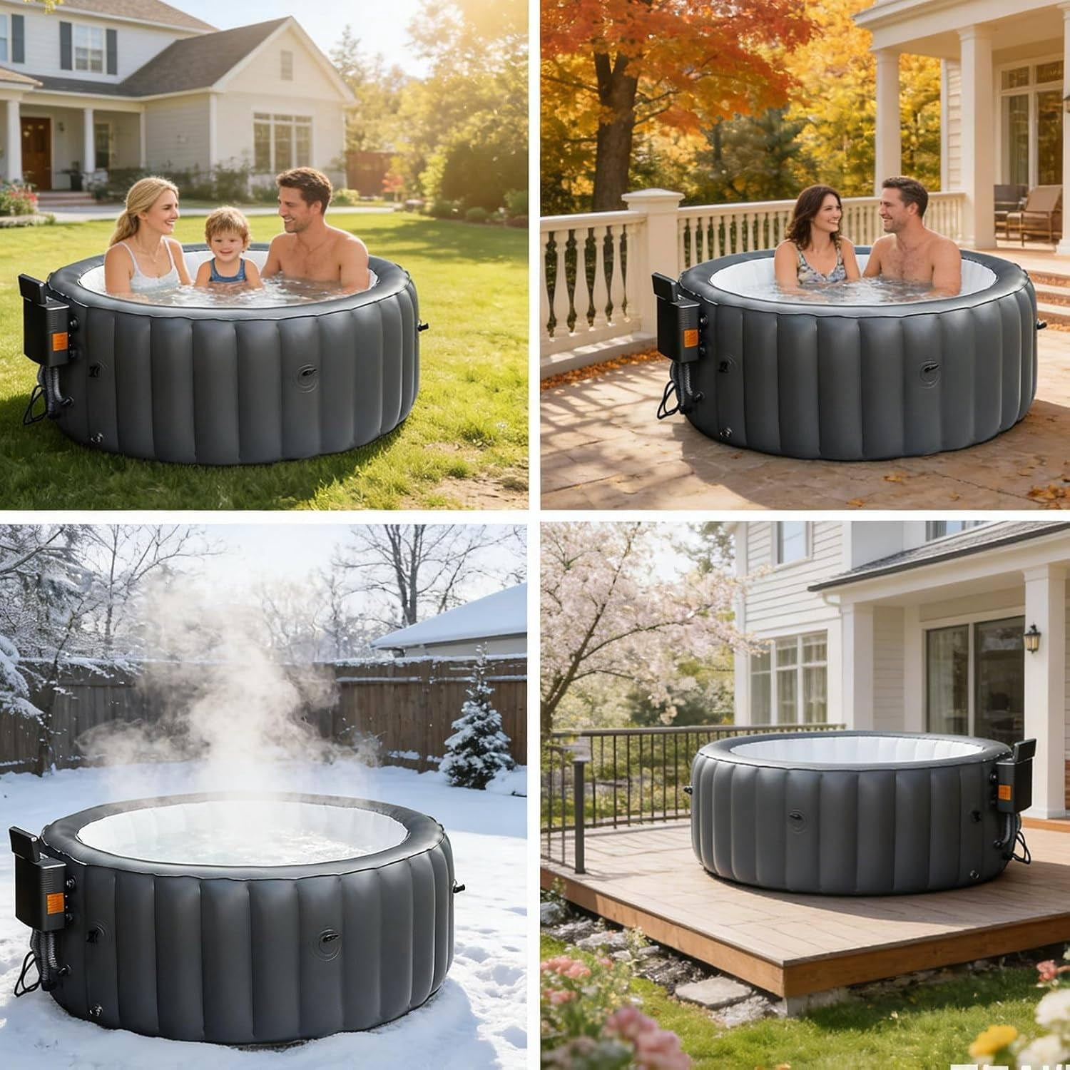 72" Inflatable Hot Tub, 4-6 Person Portable Bubble Massage Bathtub with Heating, Filtration, 6-Color Ambient Light, One-Click Inflation, Pool Cover, Floor Mat & Filter Cartridges for Patio Backyard