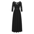 thumbnail image 6 of Womens Elegant Evening Dress Solid Crew Neck Lace Patchwork 3/4 Sleeves Dress Flowy Swing Cocktail Party Gown Dress Plus Size(XXXXL,Black), 6 of 6