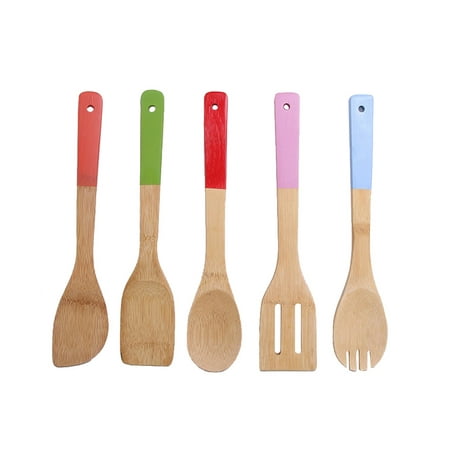 

Frcolor 5PCS Eco-friendly Bamboo Cooking Spatula Kitchen Utensil Set with Multi-Color Handles