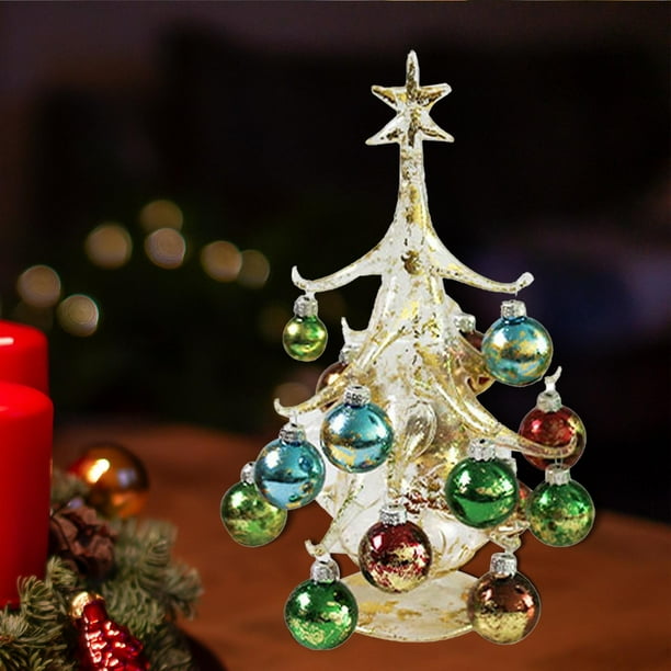2Pcs Mini Glass Christmas Tree Handicraft Ornament Party Tabletop