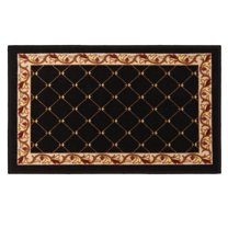 Skid-Resistant Carpet Indoor Area Rug Floor Mat – Traditional Lattice with Floral Border – Ebony Black – 2 Ft. X 3 Ft.