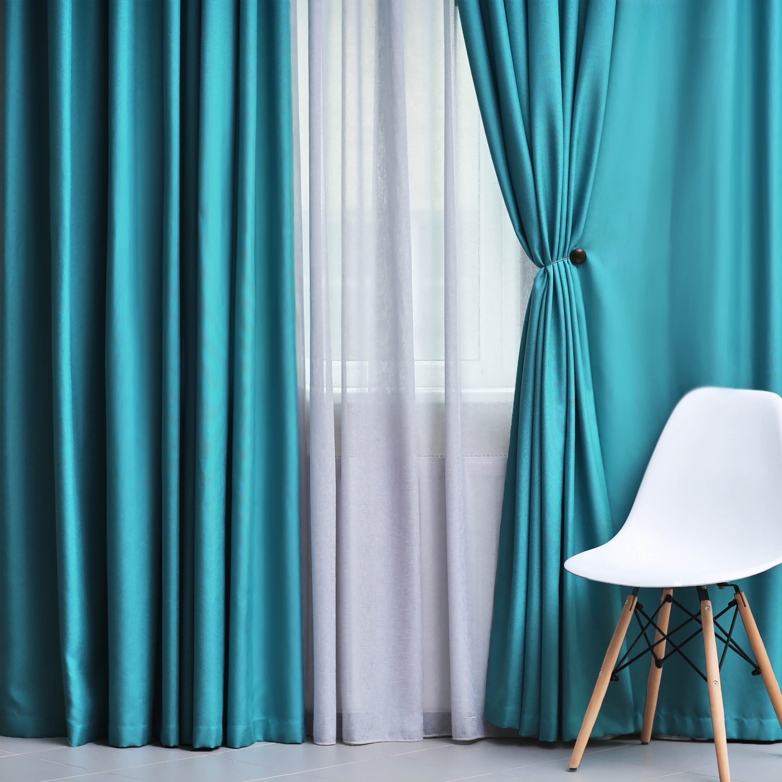 Blackout Solid Curtain Panels, Set of 2, 52" x 108", Aqua