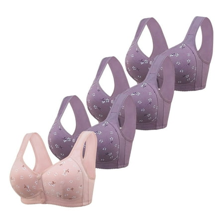 Black of Friday Deals!Clearance Staron 4PC Front Closure Bras for Women No Underwire Front Closure Bra Comfortable Stretch Bras Wireless Soft Smoothing Everyday Bra