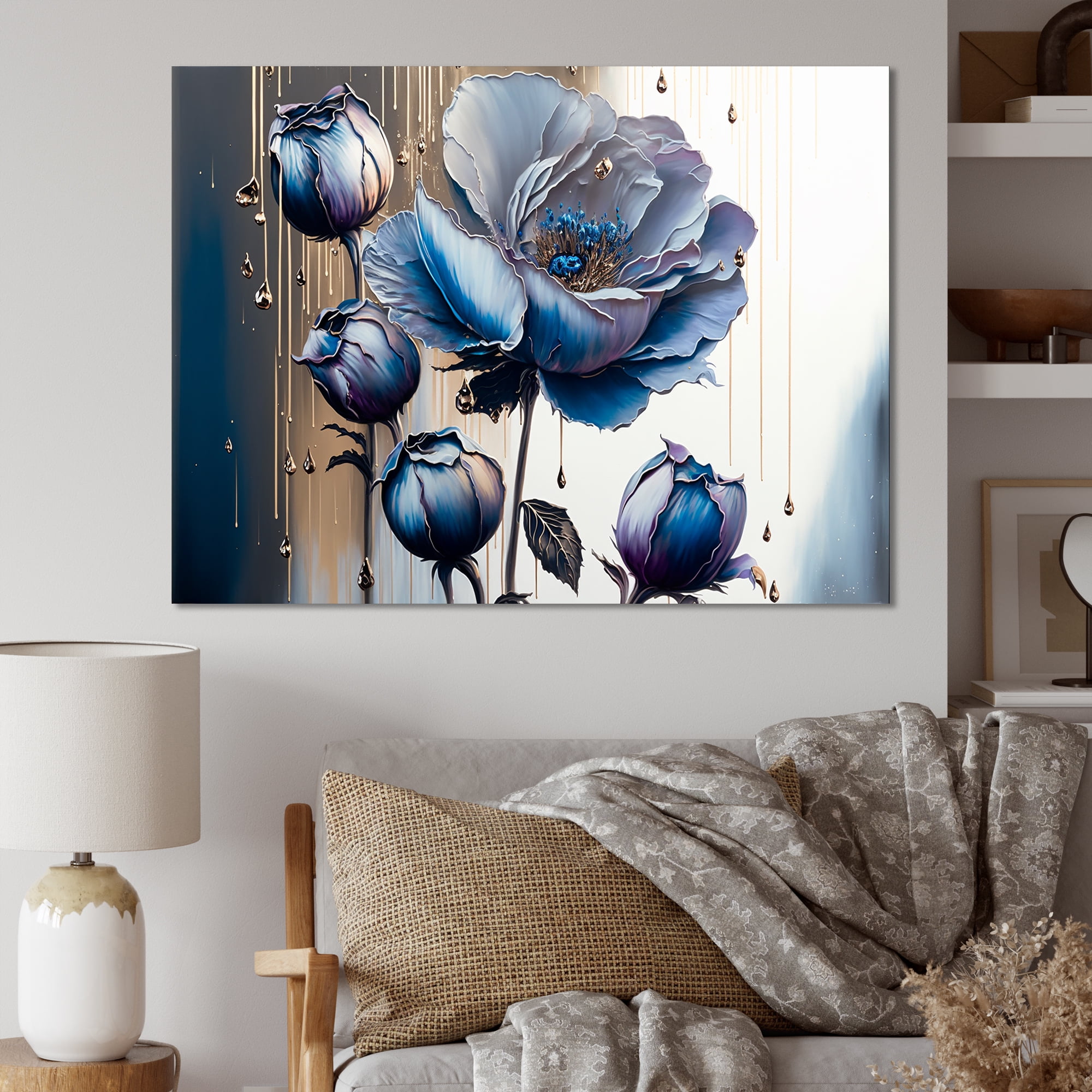 Designart Ice Blue And Purple Violets II Canvas Wall Art