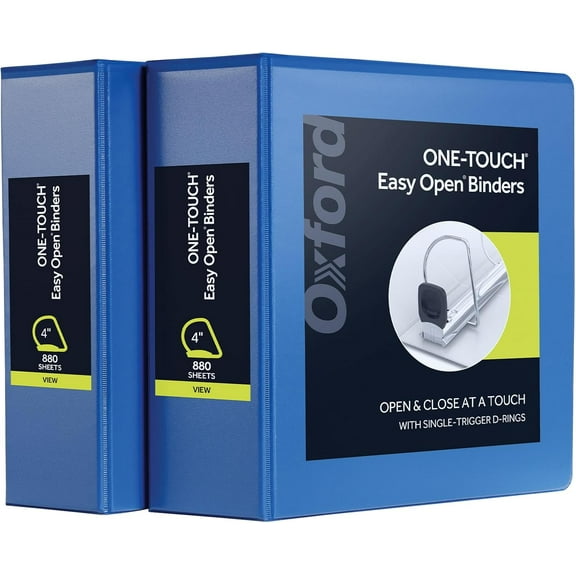 3 Ring Binders, Durable Binders for School and Office, 4 Inch, ONE-Touch Easy Open D Rings, View Binder Covers, Interior Pockets, PVC-Free, Holds 880 Sheets, Blue, 2 Pack (79922)