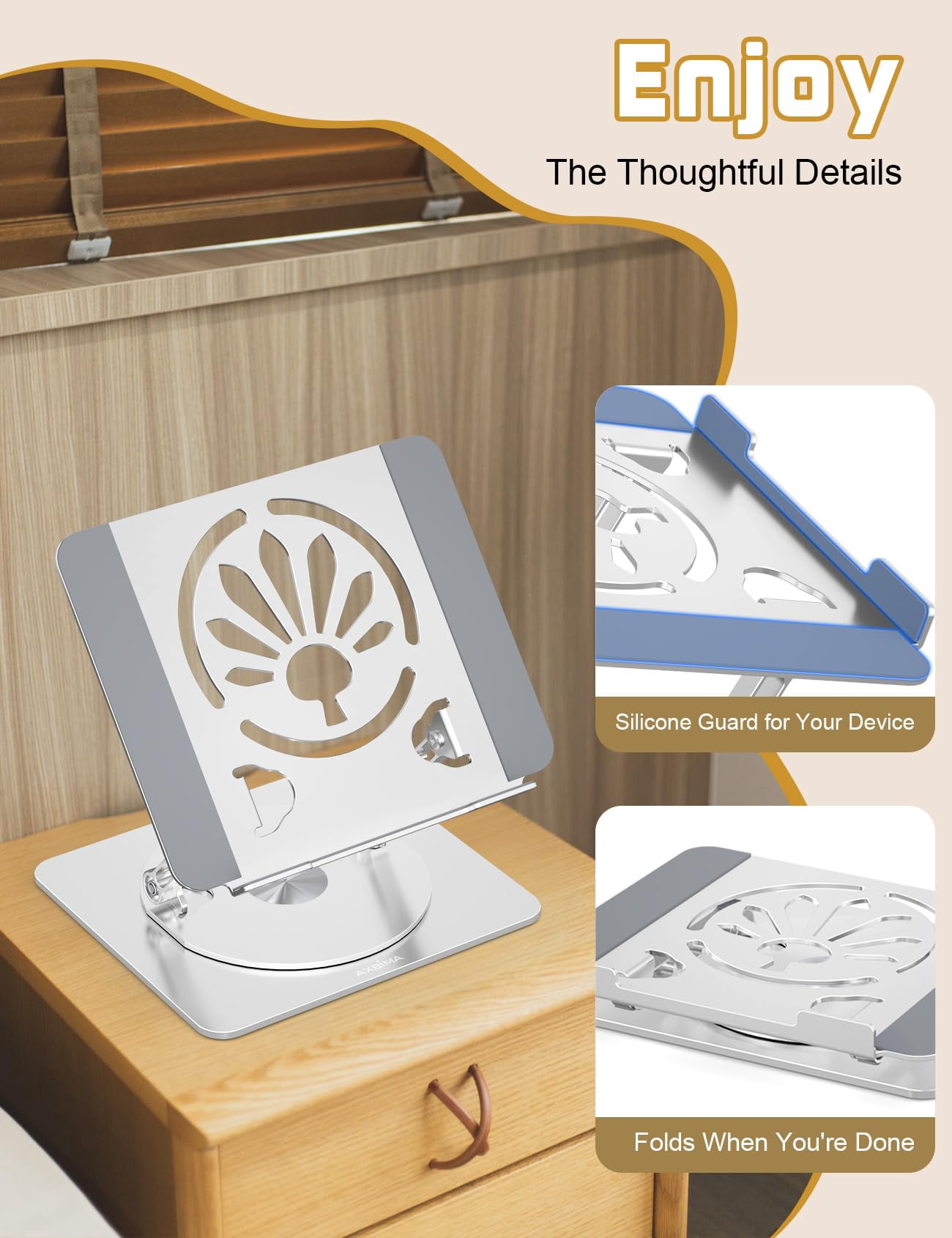 Adjustable Laptop Stand For Desk-360° Rotating Foldable Holder Riser Macbook Pro/air Notebook Up To 16.3"