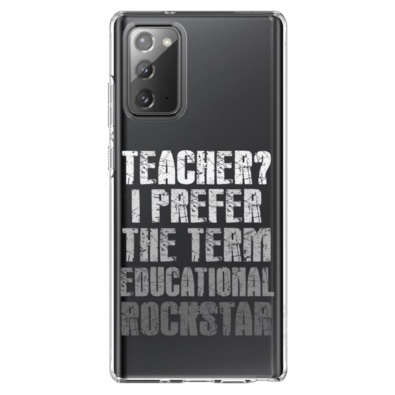 DistinctInk Clear Shockproof Hybrid Case for Samsung Galaxy Note 20 (6.7" Screen) - TPU Bumper Acrylic Back Tempered Glass Screen Protector - Teacher I Prefer Educational Rockstar