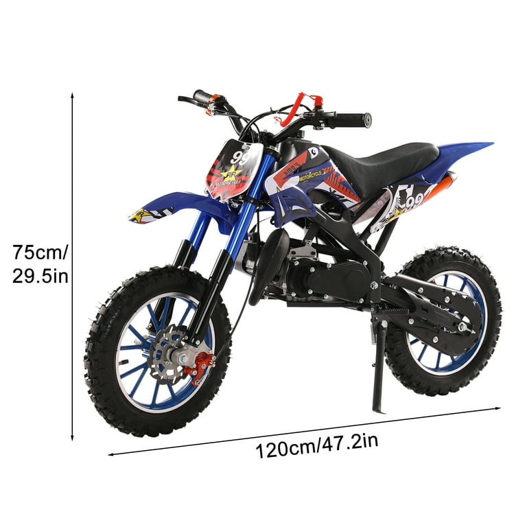Zksm Mini Dirt Bike for Kids 49CC 2 Cycle Gas Powered Off Road Mini Bike Pit Bike with Front Rear Disc Brake and Pull Start Kids Motorcycle for Children Age 12 Blue