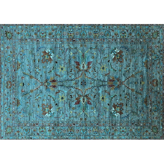 Ahgly Company Indoor Rectangle Oriental Light Blue Industrial Area Rugs, 8' x 12'