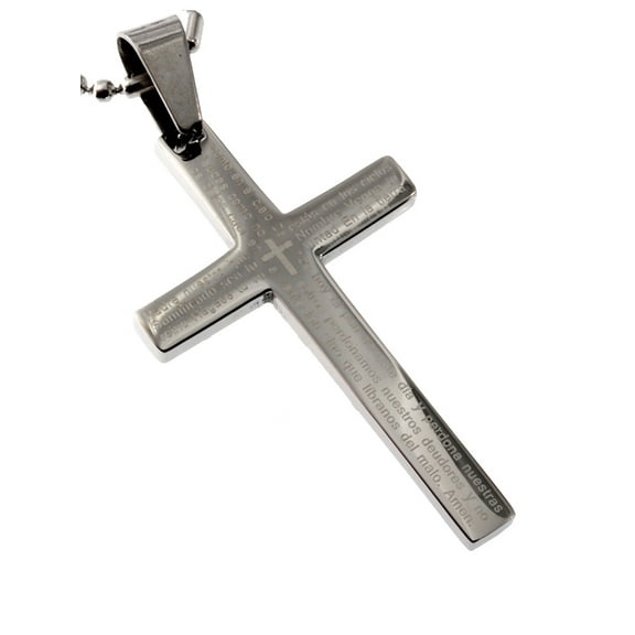 R.H. Jewelry Cross Pendant, Silver-tone Cross 1.75 inches Length Pendant Lord's prayer in Spanish