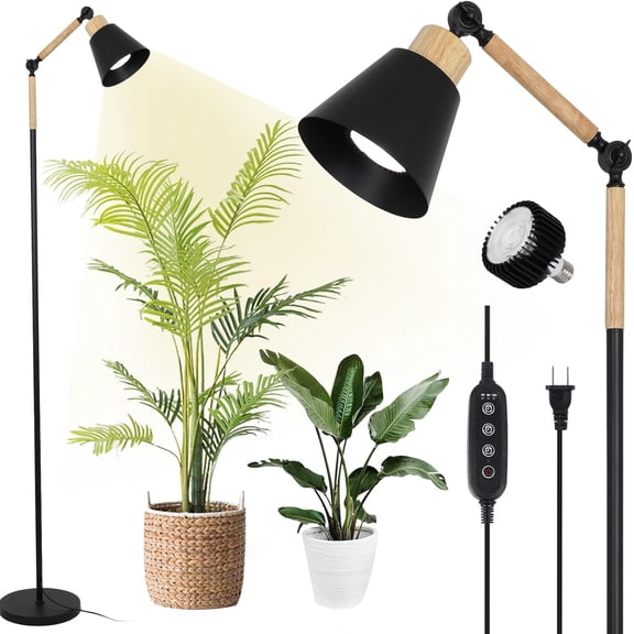Newest 20W Grow Lights Stand for Indoor Plants Full Spectrum with Timer & Shade,COB Grow Light Blub 75'' Adjustable Standing for Middle Large Plants