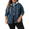 thumbnail image 1 of Chaqueta de mezclilla para mujer de tallas grandes Agnes Orinda con capucha desmontable y cordón, con bolsillos, chaquetas de mezclilla 3X azul, 1 of 6