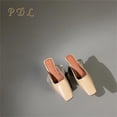 thumbnail image 2 of Zapatos sencillos de diseñador para mujer, zapatillas de verano, sandalias de tacón bajo de cuero suave, sandalias de punta cuadrada, material de piel de oveja, 2 of 4