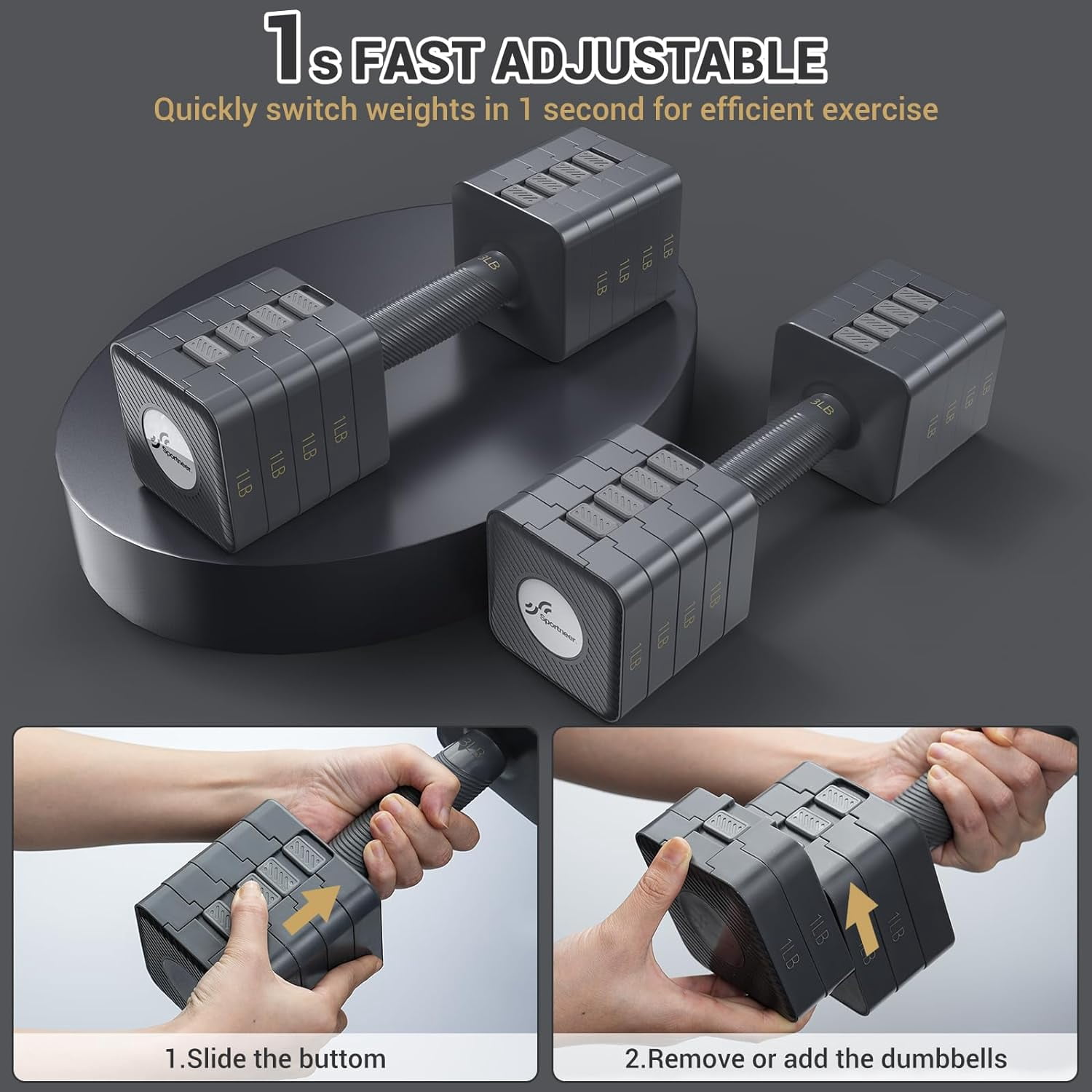 Adjustable Dumbbells Set of 2, 5-in-1 Weight Adjustment 3-11 lbs Each for Home Gym Workout Strength Training