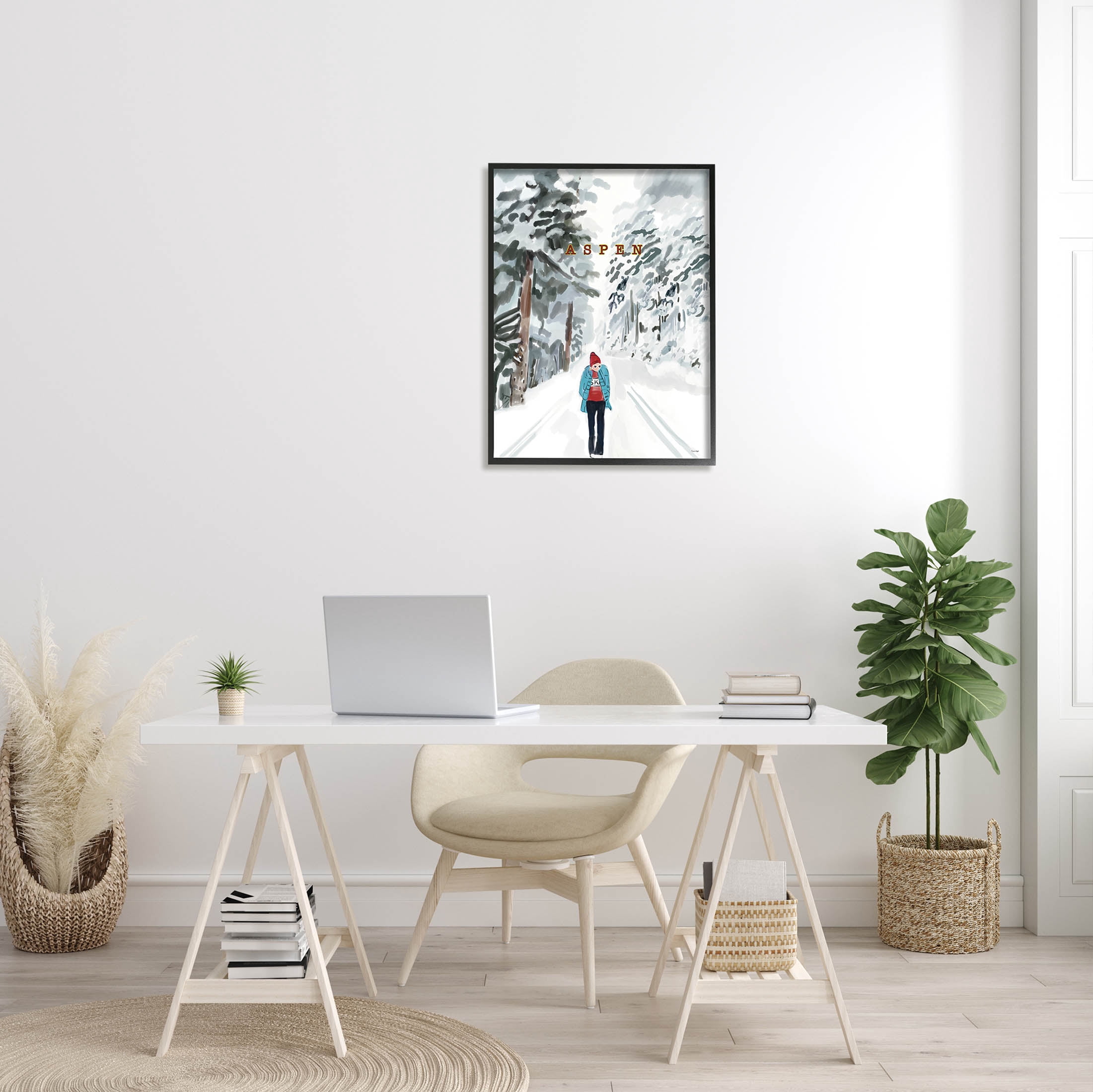 Stupell Industries Snowy Aspen Scenery Girl Walking Graphic Art Black Framed Art Print Wall Art, Design by Amelia Noyes