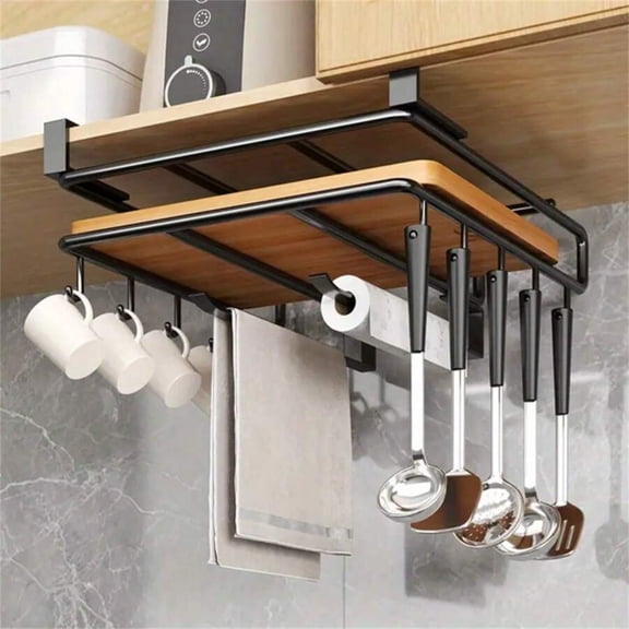 JQDWMDLX Hanging Rack Under Kitchen Cabinet Household Iron Art Organizing Rack Cutting Board Rack Hook Pot Cover Utensils Storage Rack
