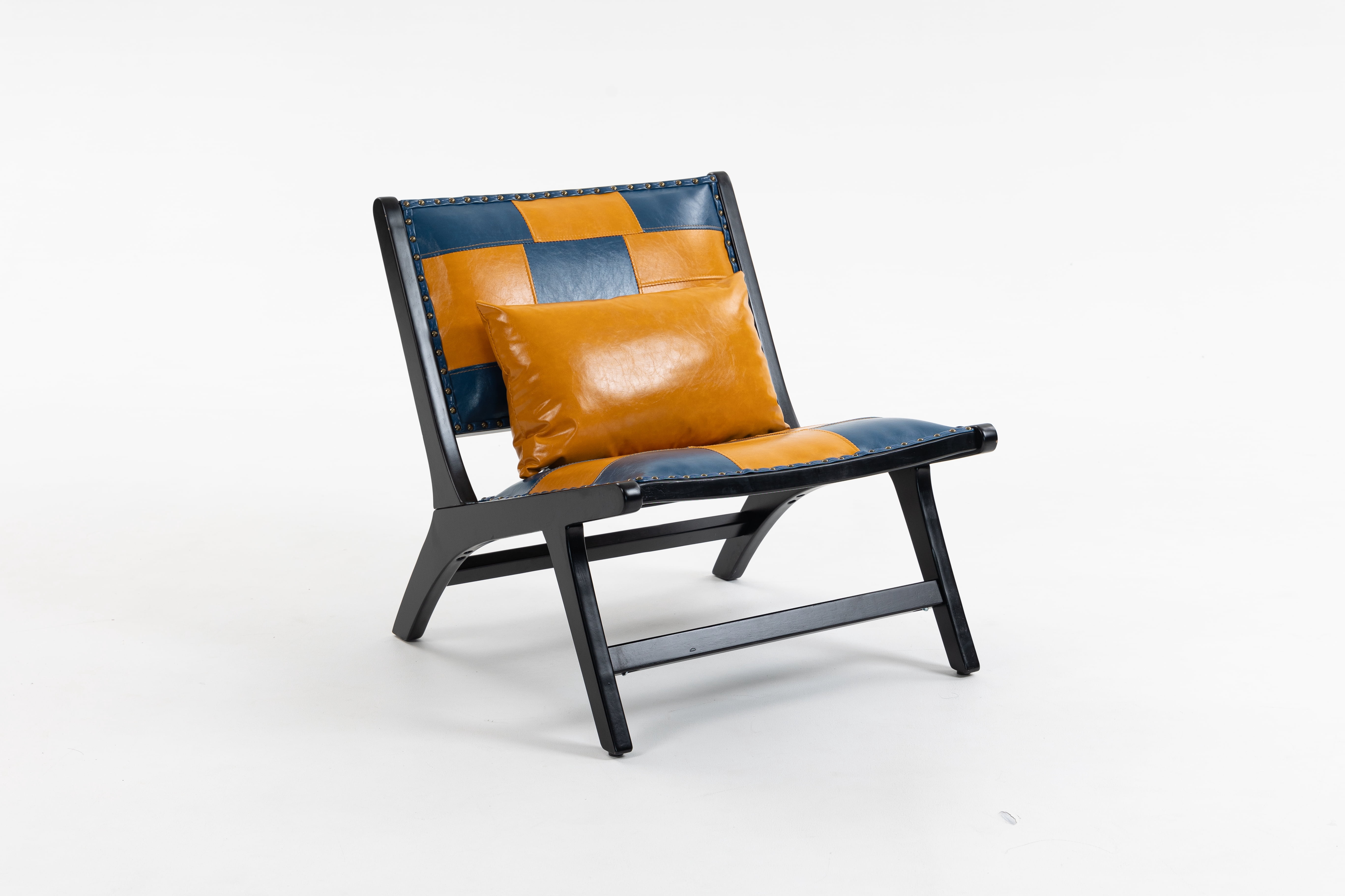 Leumius Modern Accent Chair with Solid Wood Frame,Mid-Century Lounge Chair,Side Chair Indoor for Living Room,Bedroom,Balcony,Blue