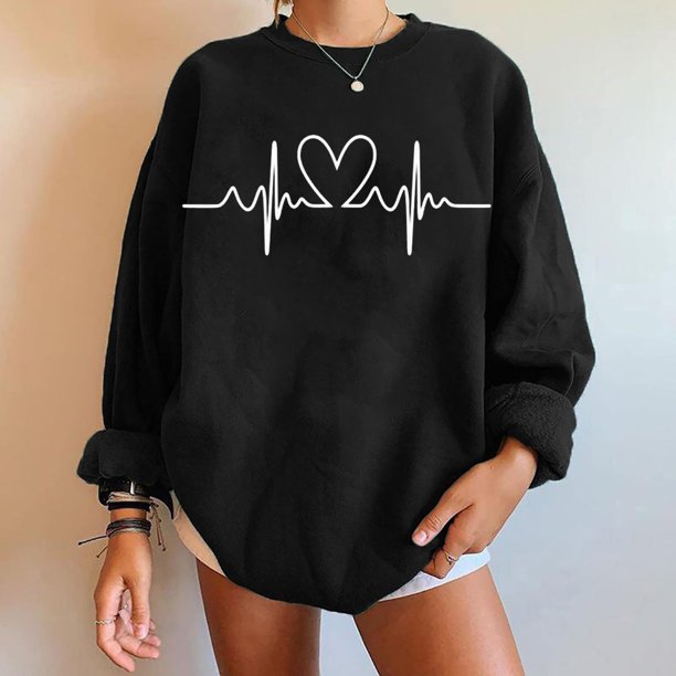 ICHUANYI Clearance Women's Fashion Sweatshirts Long Sleeved Lovely Printed Pullover Fall Crewneck Sweatshirt(Black, XXL) ICHUANYI WER2023081514284