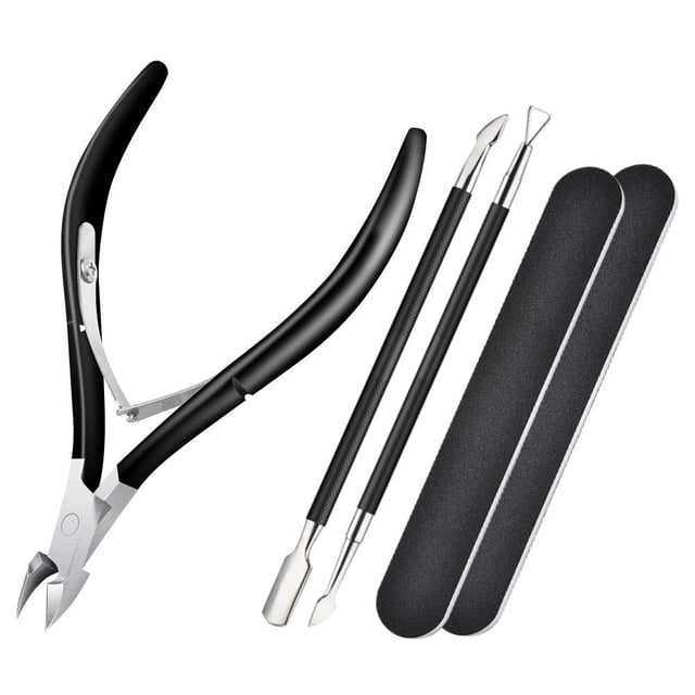 Apuakthei - Cortador de cutículas con empujador y cortador de cutículas, alicate para cutículas, cortacutículas profesional de acero inoxidable, herramientas de manicura y pedicura duraderas para