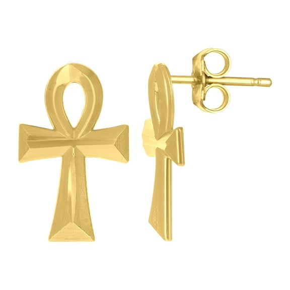 10k Yellow Gold Womens Polished Finish Ankh Cross Religious Stud Earrings Pendant Necklace for Women