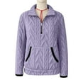thumbnail image 3 of UTSJKR Quarter Zip Pullover Women Cable Fuzzy Fleece Pullover Sherpa Fall Warm Oversized 3/4 Zip Sweatshirt with Pocket Purple M, 3 of 4
