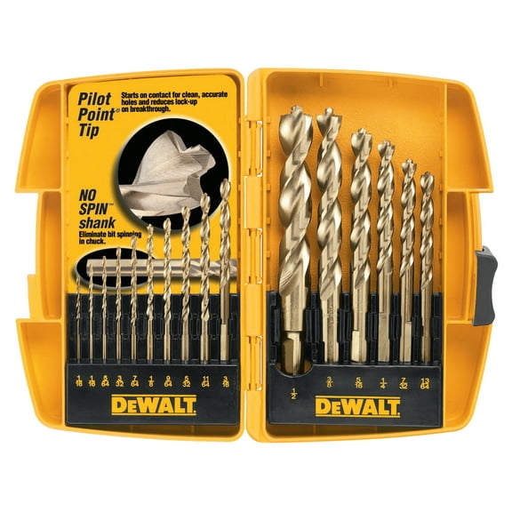 DeWalt Gold Ferrous Oxide Drill Bit Sets, 1/16" - 1/2" Cut Diameter, 16-Piece