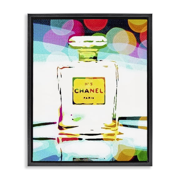 Stupell Industries Contemporary Perfume with Modern Bokeh Black Floating Frame Canvas Art, 17 x 21, by Graffitee Studios