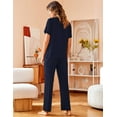 thumbnail image 4 of Oudiya Women Pajamas Set Notch Collar Soft Sleepwear Pjs Short Sleeve Button Down Nightwear with Long Pants, 4 of 6