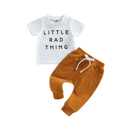 

Bagilaanoe 2pcs Toddler Baby Boys Long Pants Set Letter Print Short Sleeve T-Shirts Tops + Trousers 6M 12M 18M 24M 3T Kids Casual Outfits