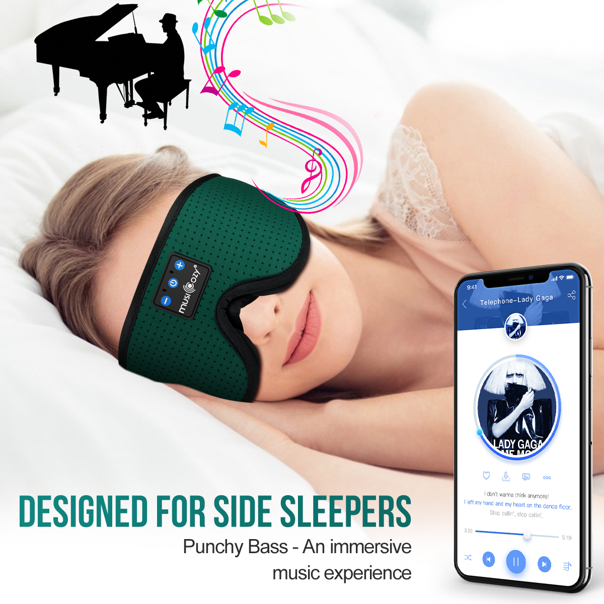 MUSICOZY Sleep Headphones Breathable Bluetooth Headband 3D Sleeping Headphones, Wireless Music Eye Mask Sleep Earbuds for Side Sleeper Women Office Air Travel Cool Tech Gadgets Unique Gifts Green