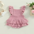 thumbnail image 2 of CNKOO Baby Girls Knitting Rompers Solid Color Fly Sleeve Ruffle Hem Casual Party Street Spring Fall Summer Rompers Brown 3-6 Months, 2 of 8