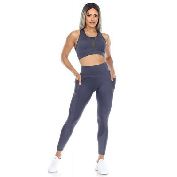 Set18580-02-M Women Racer Back Sports Bra, Gray - Medium