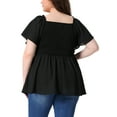 thumbnail image 3 of Agnes Orinda Women's Plus Size Summer Tops Square Neck Short Sleeve Ruffle Hem Casual Loose Blouse 3X Black, 3 of 6