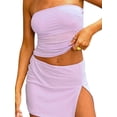 thumbnail image 5 of Canis Strapless Tube Top and Low Waist Slit Bodycon Skirt Set for Women, 5 of 8