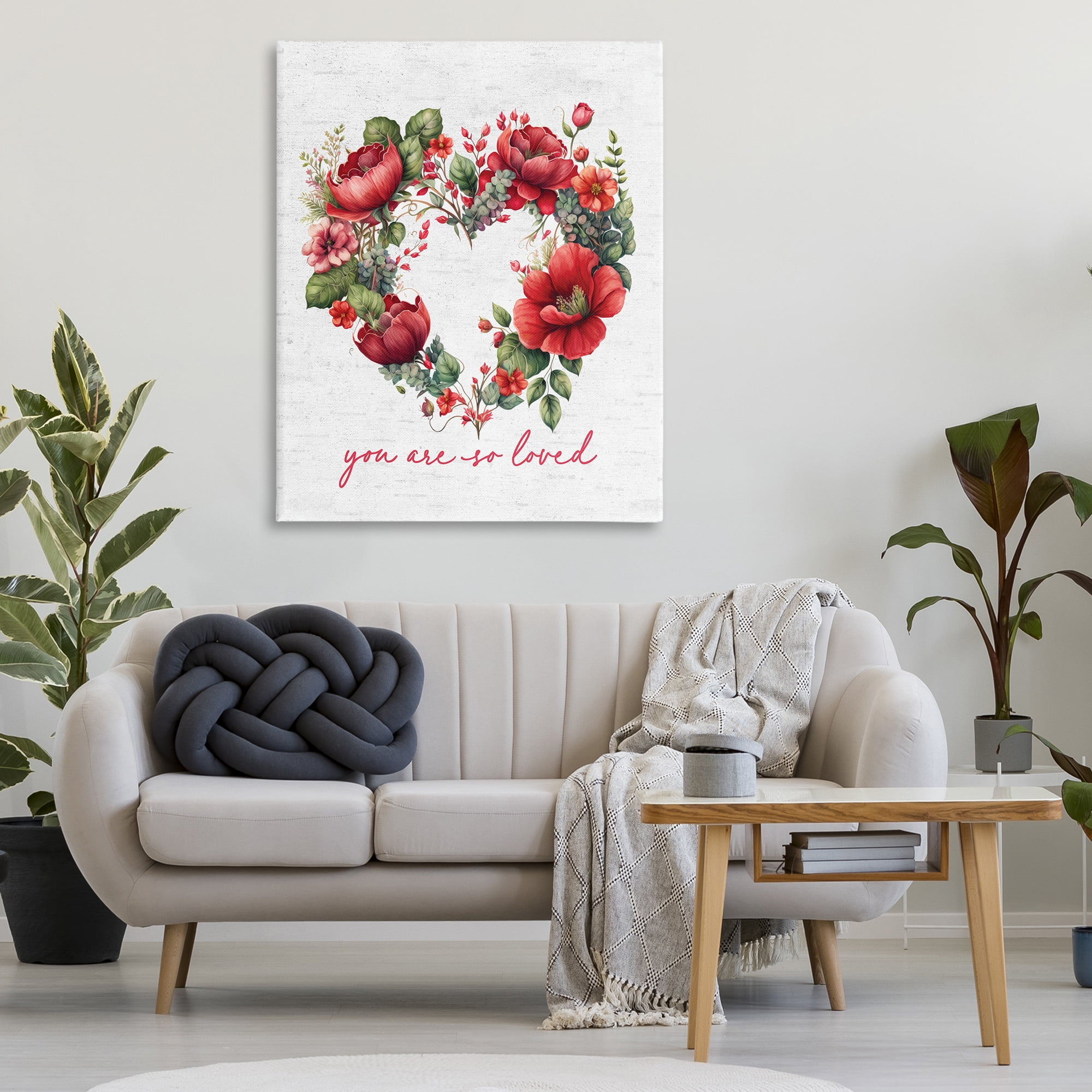 Stupell Industries Loved Heart Wreath Botanical & Floral Painting Gallery Wrapped Canvas Art Print Wall Art, 36 x 48