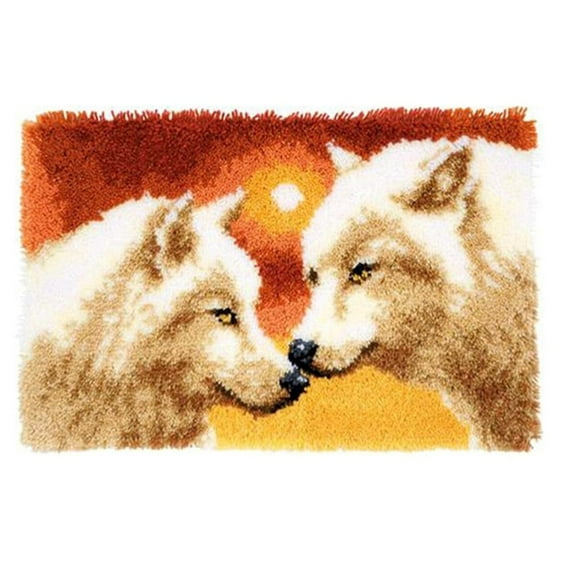 Latch Hook Rug Kits, Kids Adults Carpet Embroidery Set Beginners DIY Crochet Needlework Crafts Kits with Yarns,Crochet Hook,Wolves 20' x 15'