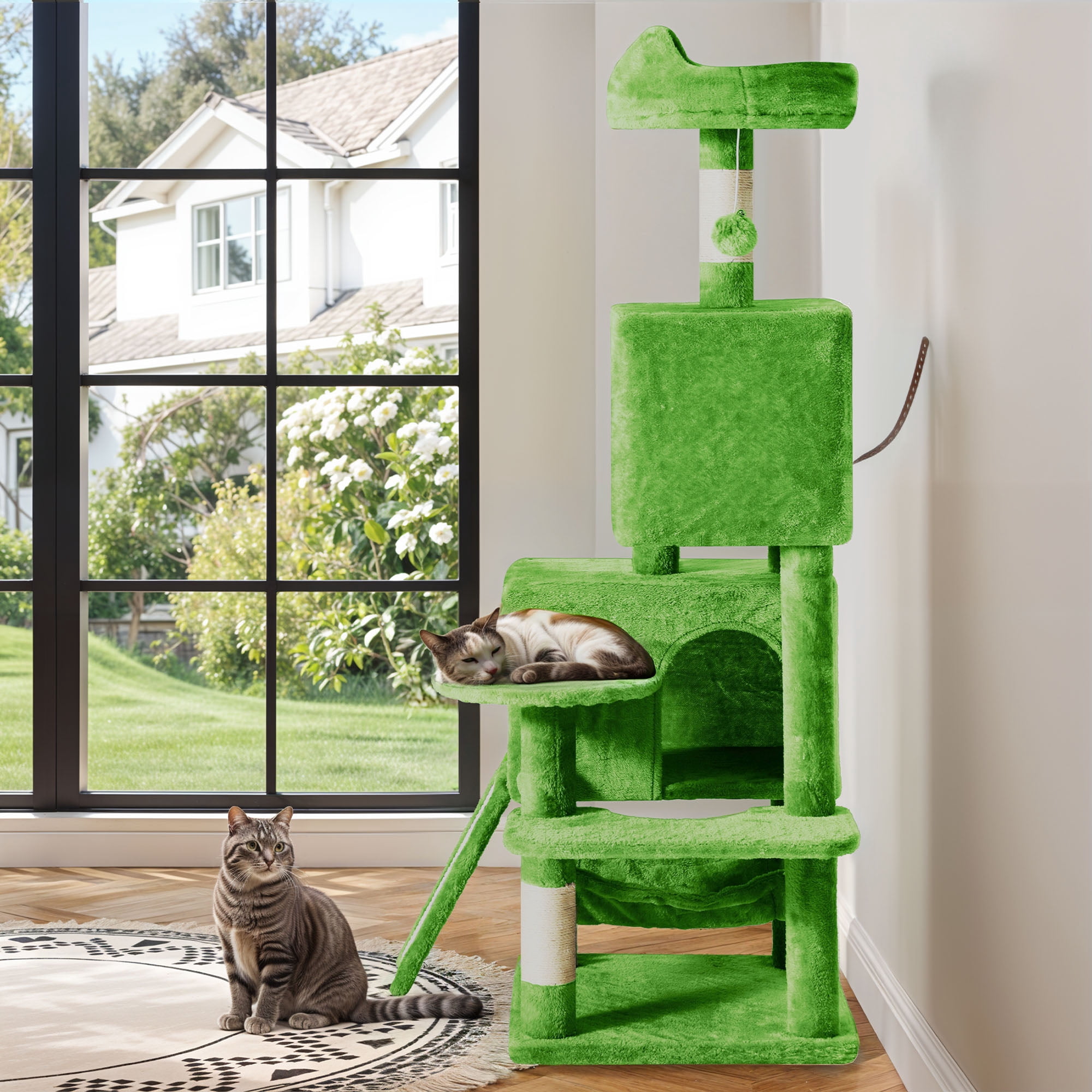 Dextrus 54" Multi-Level Cat Tree Tower with Cat Condos, Plush Top Perches, Hammocks, Sisal Scratching Post Board, Indoor Cat Activity Center,Green