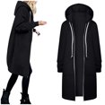 thumbnail image 2 of FAOWME Womens Hooded Coat With Pockets Long Sleeve Solid Color Drawstring Zipper Mid Length Warm Jackets For Fall Winter,Black,Xxl, 2 of 6