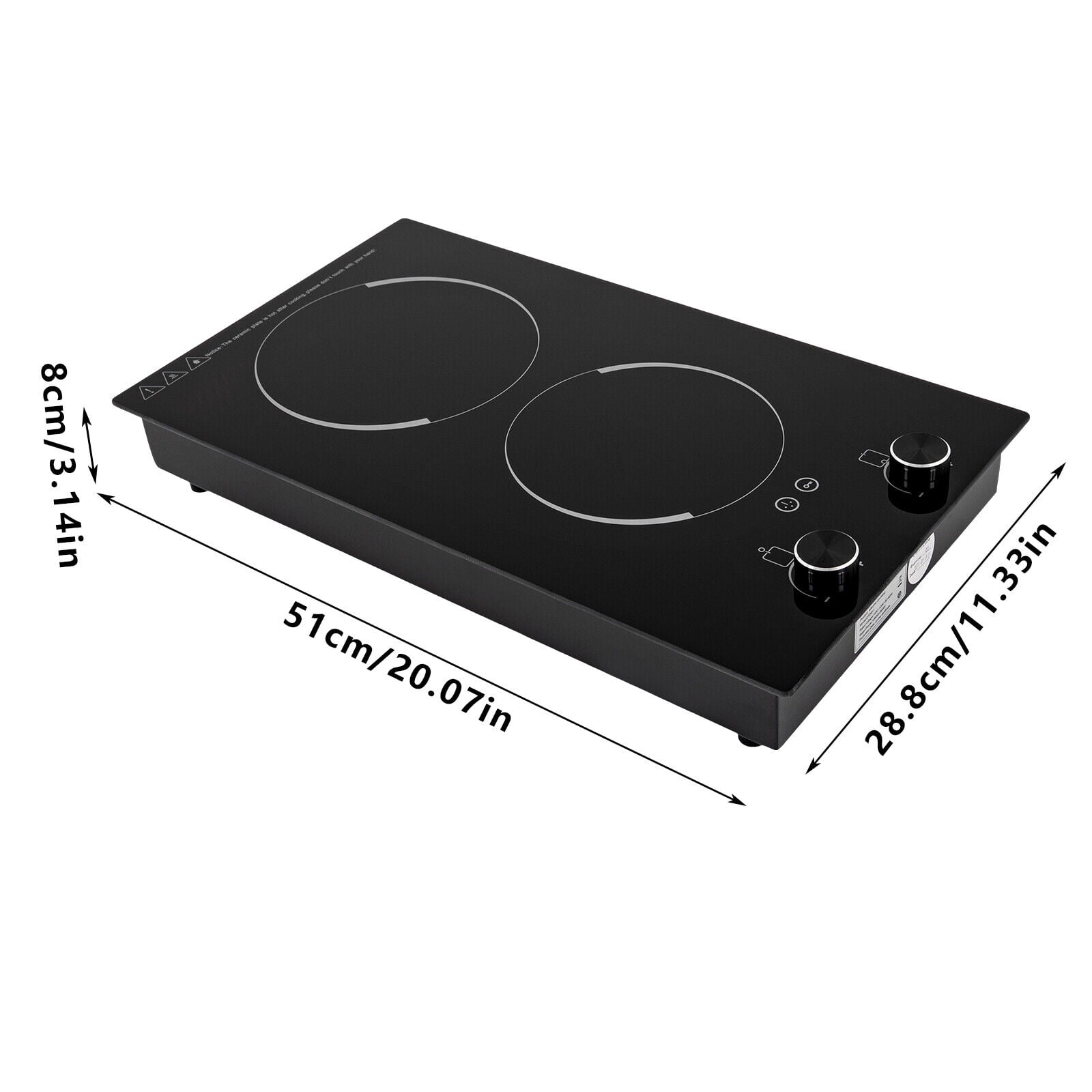 2 Burners Electric Induction Cooktop Bulit-in Stove Top Touch Control Child Lock, Black